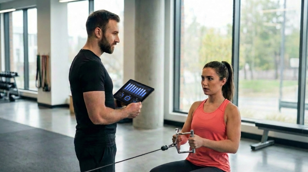 Trainer working with client