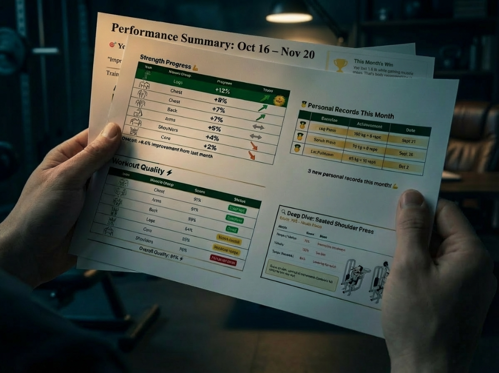 Hands holding branded performance report